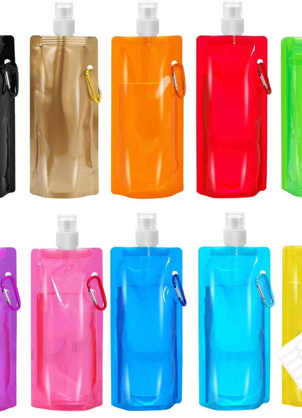 10 Pack Collapsible Water Bottles,Reusable Drinking Water Bags with Carabiner Clip,480ml Travel Water Bottle,Leak Proof Water Bottles for Camping,Hiking Travel,Gym,Sports,Biking,BPA Free