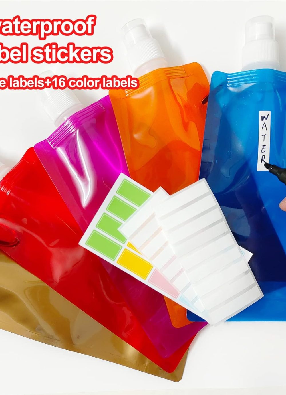 10 Pack Collapsible Water Bottles,Reusable Drinking Water Bags with Carabiner Clip,480ml Travel Water Bottle,Leak Proof Water Bottles for Camping,Hiking Travel,Gym,Sports,Biking,BPA Free - Image 4