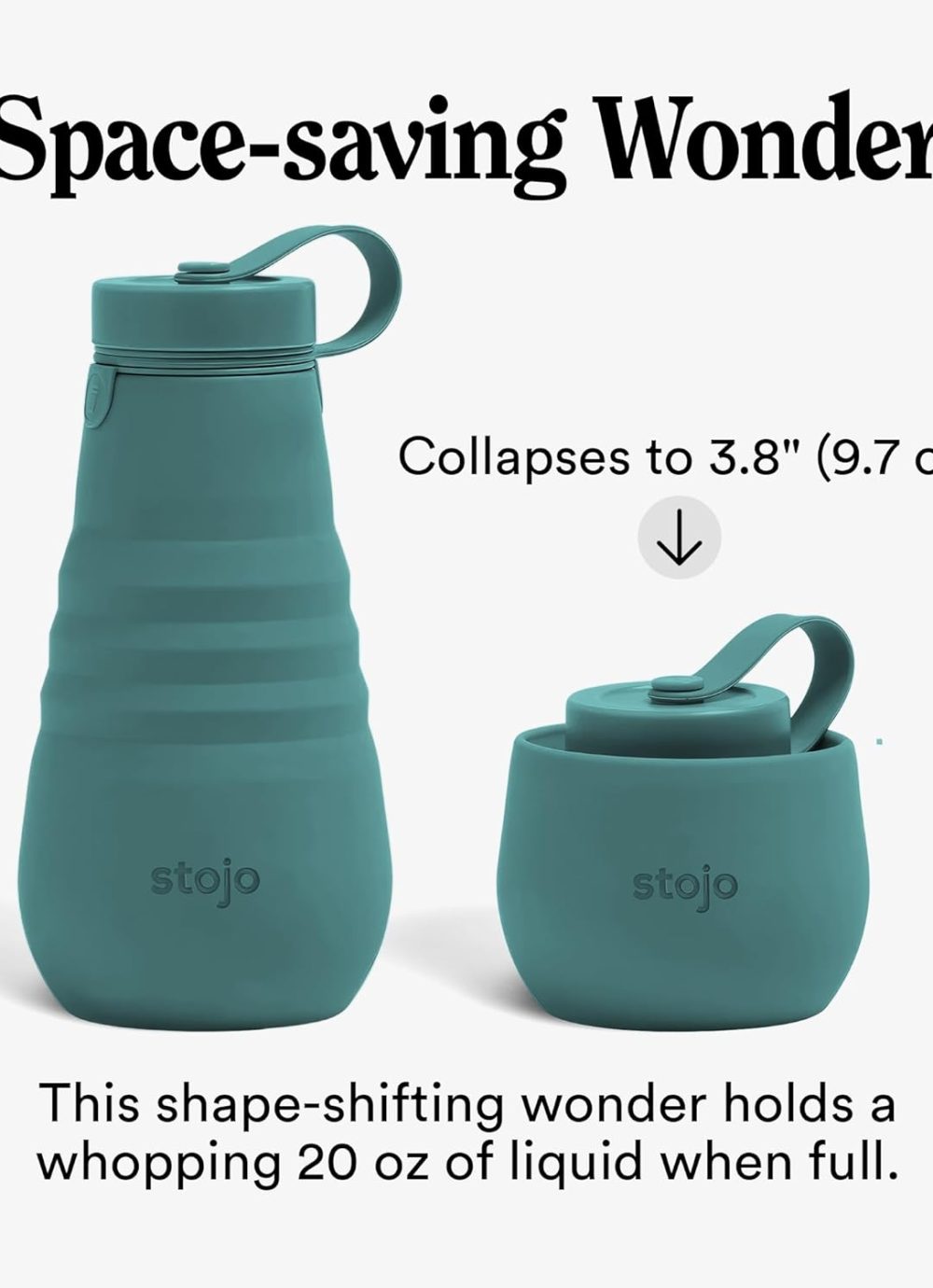 STOJO Collapsible Sports Water Bottle - Leak-Proof Reusable Silicone Travel Cup for Hot & Cold Drinks - Microwave & Dishwasher Safe - AS SEEN ON TODAY SHOW - Parent (Eucalyptus) - Image 2