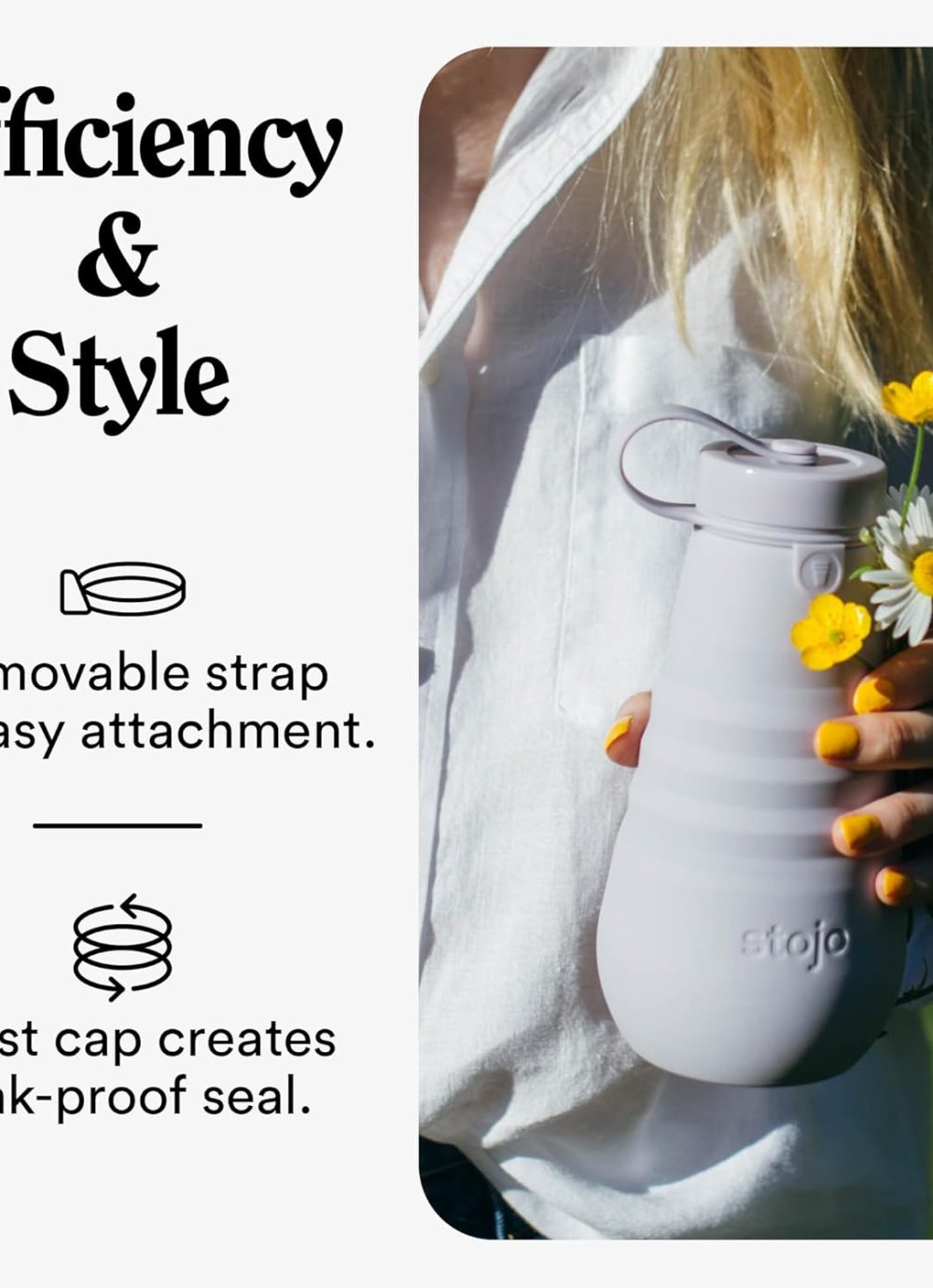 STOJO Collapsible Sports Water Bottle - Leak-Proof Reusable Silicone Travel Cup for Hot & Cold Drinks - Microwave & Dishwasher Safe - AS SEEN ON TODAY SHOW - Parent (Eucalyptus) - Image 3