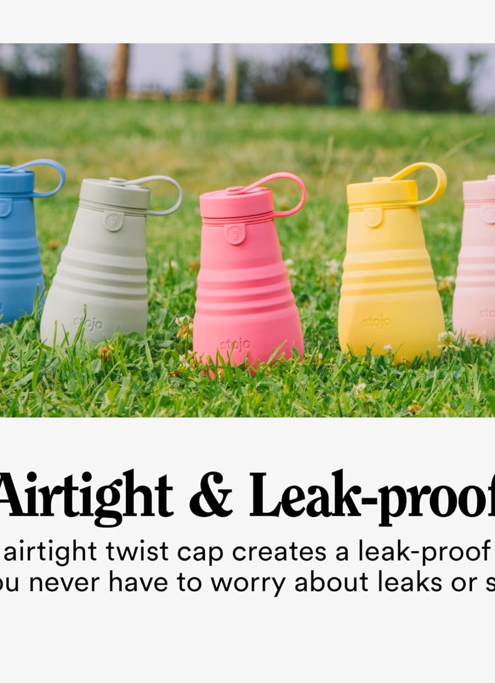 STOJO Collapsible Sports Water Bottle - Leak-Proof Reusable Silicone Travel Cup for Hot & Cold Drinks - Microwave & Dishwasher Safe - AS SEEN ON TODAY SHOW - Parent (Eucalyptus) - Image 4